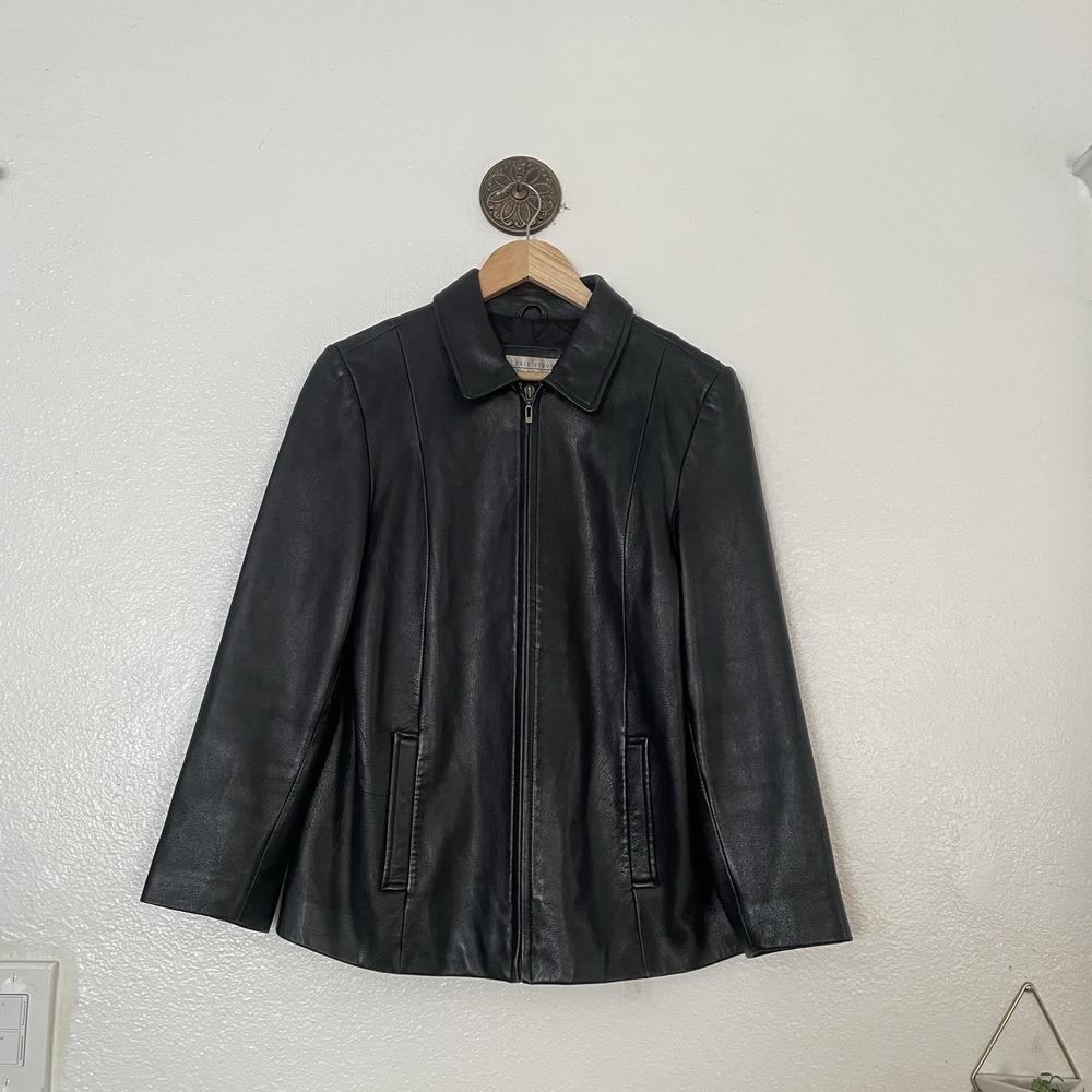 Vintage Y2K Valerie Stevens Black Leather Moto Jacket Womens Size M